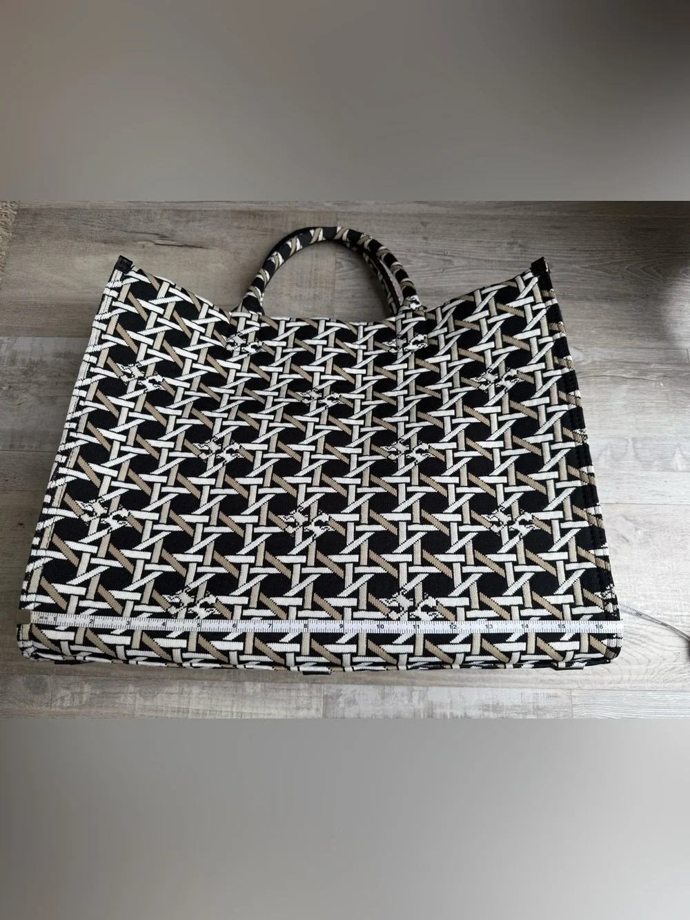 Tory Burch Ella Circular Knit Tote - Black, White and Tan